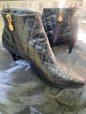 CHANEL Quilted Black Leather Ankle Boots with Gold Zipper Pulls